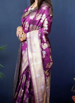 Purple Kanchipuram Silk Weaving Saree Festive Wear