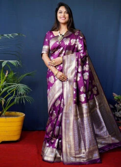 Purple Kanchipuram Silk Weaving Saree Festive Wear -Sari Grace Shop purple kanchipuram silk weaving saree sasomrd07 u