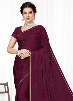 Purple Satin Blend Saree Party Wear -Sari Grace Shop purple satin blend saree samsp14011 b