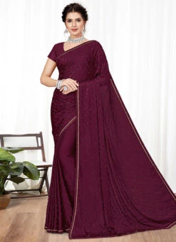 Purple Satin Blend Saree Party Wear -Sari Grace Shop purple satin blend saree samsp14011 u