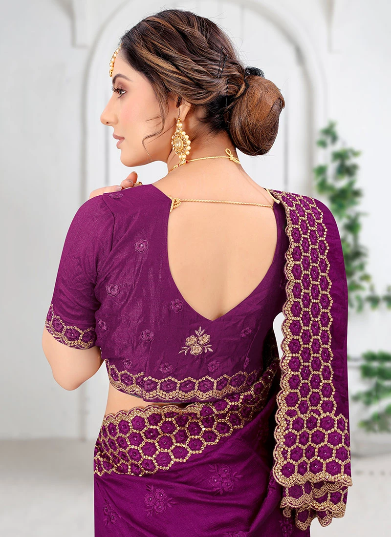 Purple Two Tone Vichitra Silk Embroidered N Stones Saree Party Wear 6 Purple Two Tone Vichitra Silk Embroidered N Stones Saree Party Wear - Image 4