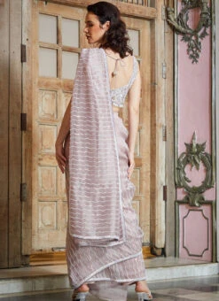 Purplish White Net Embroidered Hand Work Saree Party Wear -Sari Grace Shop purplish white net embroidered hand work saree sakss14627 b