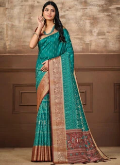 Rama Blue Tussar Silk Digital Print Saree Festive Wear 8 Rama Blue Tussar Silk Digital Print Saree Festive Wear -Sari Grace Shop rama blue tussar silk digital print saree sasprt16864 u