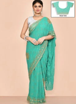 Rama Green Art Silk Hand Work Saree Party Wear 8 Rama Green Art Silk Hand Work Saree Party Wear -Sari Grace Shop rama green art silk hand work saree sadsf7070 u