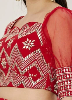 Red Embroidered Zero Shoulder Neckline Blouse Wedding Wear