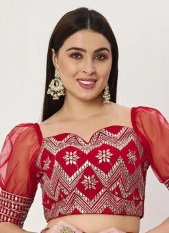 Red Embroidered Zero Shoulder Neckline Blouse Wedding Wear -Sari Grace Shop red embroidered zero shoulder neckline blouse BLBS02307593 u