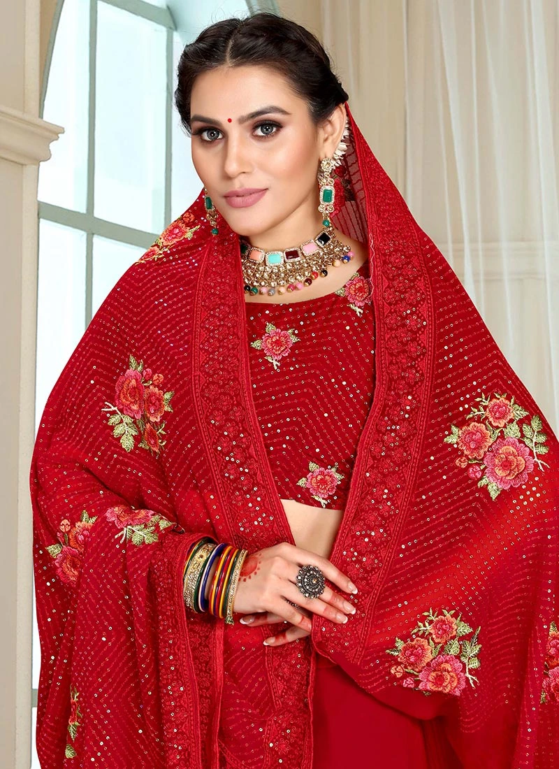 Red Georgette Embroidery N Sequins Saree Party Wear 6 Red Georgette Embroidery N Sequins Saree Party Wear - Image 4
