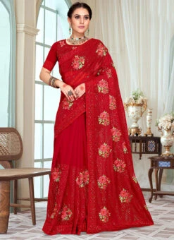 Red Georgette Embroidery N Sequins Saree Party Wear 8 Red Georgette Embroidery N Sequins Saree Party Wear -Sari Grace Shop red georgette embroidery n sequins saree sasuni1662 u