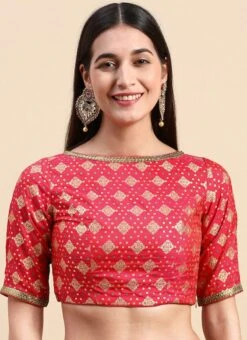 Red Jacquard Viscose Blouse Festive Wear -Sari Grace Shop red jacquard viscose blouse BLBS02303869 u