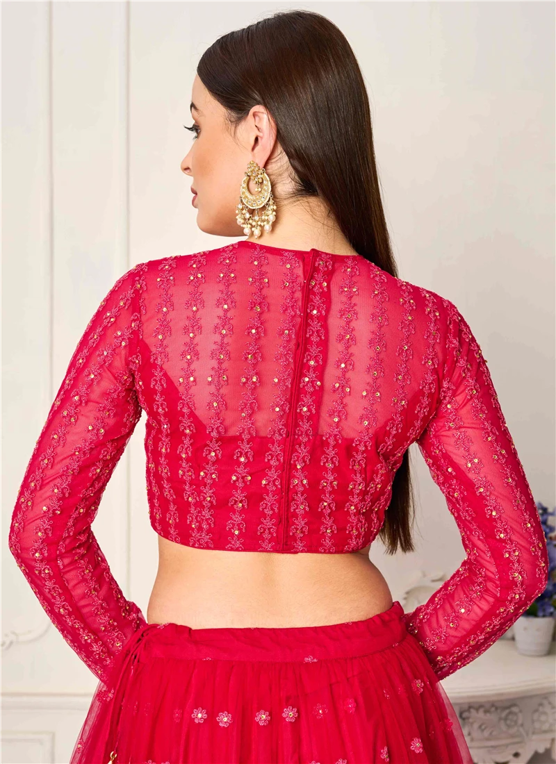 Red Net Embroidered Blouse Wedding Wear 3 Red Net Embroidered Blouse Wedding Wear