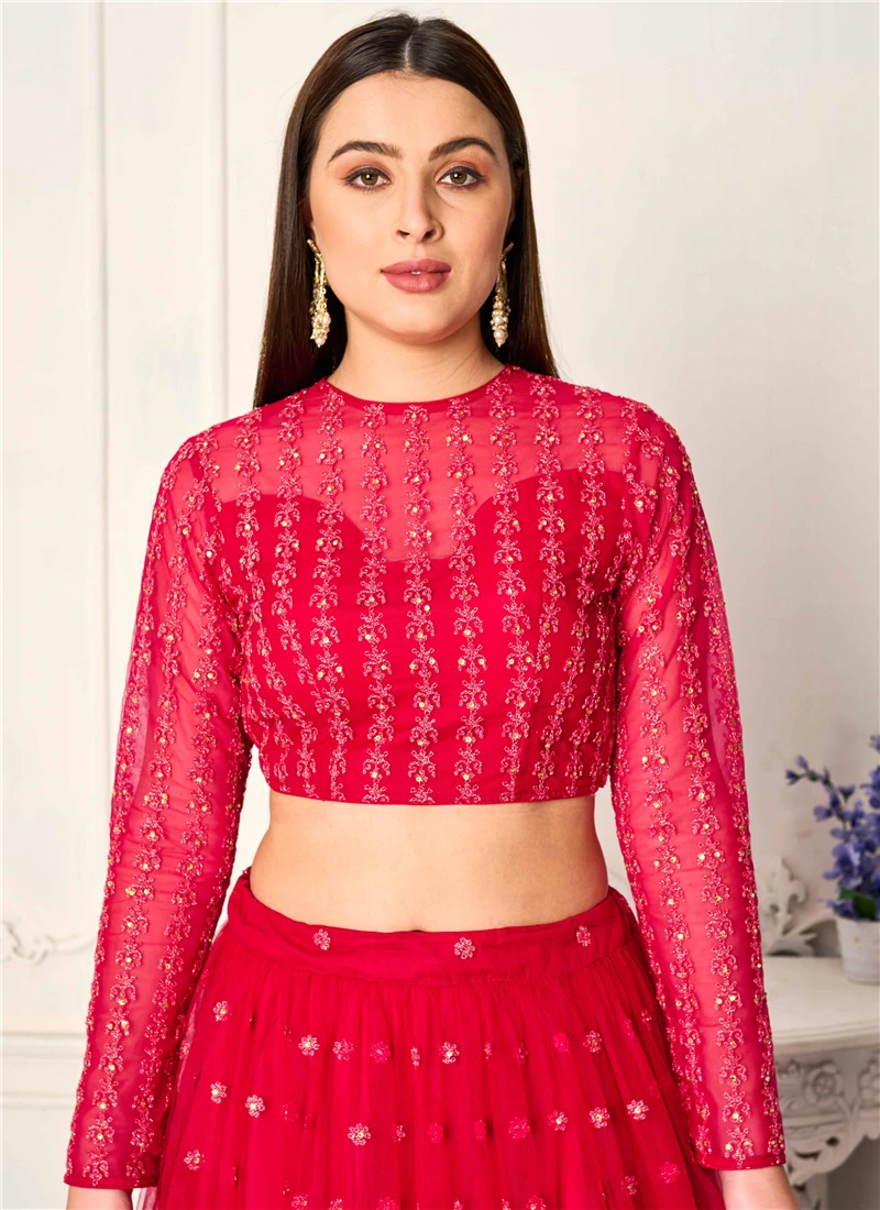 Red Net Embroidered Blouse Wedding Wear 5 Red Net Embroidered Blouse Wedding Wear - Image 3