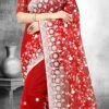 Red Net Embroidered Saree Party Wear -Sari Grace Shop red net embroidered saree sasun1931 l