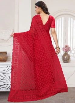 Red Net Embroidered Saree Festive Wear -Sari Grace Shop red net embroidered saree sasun722 b