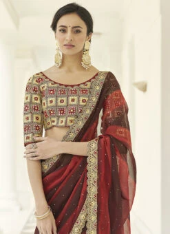 Red Organza Embroidered Gota Saree Party Wear -Sari Grace Shop red organza embroidered gota saree sasad9503 b