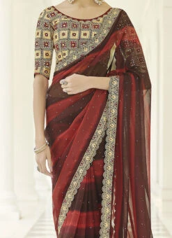 Red Organza Embroidered Gota Saree Party Wear