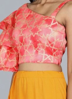 Red Printed Blouse With Flared Sleeves Festive Wear