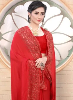 Red Satin Blend Saree Party Wear 9 Red Satin Blend Saree Party Wear -Sari Grace Shop red satin blend saree sasnf2813 b