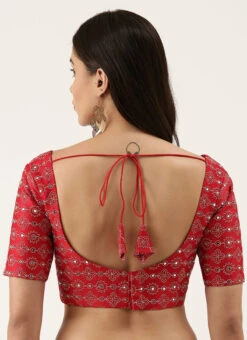 Red Silk Embellished Blouse Party Wear -Sari Grace Shop red silk embellished blouse blspfb138re b