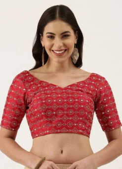 Red Silk Embellished Blouse Party Wear -Sari Grace Shop red silk embellished blouse blspfb138re u