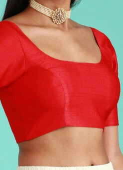 Red Silk Solid Stitched Readymade Blouse Party Wear