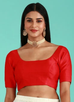 Red Silk Solid Stitched Readymade Blouse Party Wear -Sari Grace Shop red silk solid stitched readymade blouse blspfb228r u
