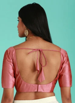 Rose Gold Pink Silk Solid Stitched Readymade Blouse Party Wear -Sari Grace Shop rose gold pink silk solid stitched readymade blouse blspfb227rg b