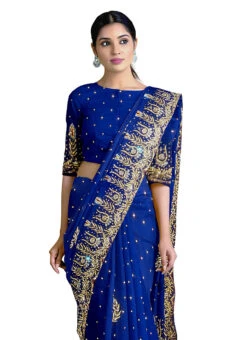 Royal Blue Georgette Hand Work Saree Festive Wear -Sari Grace Shop royal blue georgette hand work saree sadsf4105 b