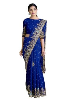 Royal Blue Georgette Hand Work Saree Festive Wear -Sari Grace Shop royal blue georgette hand work saree sadsf4105 u