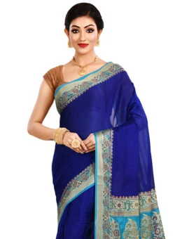 Royal Blue N Sky Blue Pure Chiffon Georgette Silk Saree Festive Wear 9 Royal Blue N Sky Blue Pure Chiffon Georgette Silk Saree Festive Wear -Sari Grace Shop royal blue n sky blue pure silk saree savnsas602m b