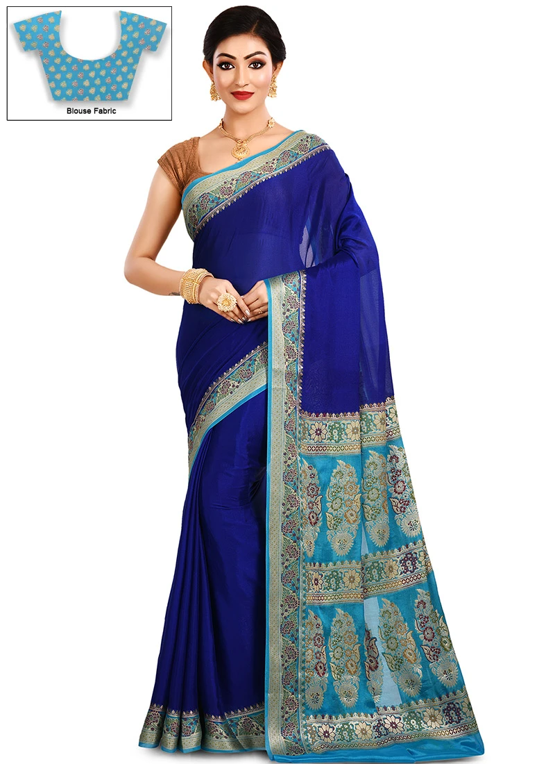 Royal Blue N Sky Blue Pure Chiffon Georgette Silk Saree Festive Wear 5 Royal Blue N Sky Blue Pure Chiffon Georgette Silk Saree Festive Wear - Image 3