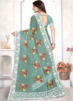 Sea Green Organza Embroidered Saree Festive Wear 9 Sea Green Organza Embroidered Saree Festive Wear -Sari Grace Shop sea green organza embroidered saree sasnf7316 b