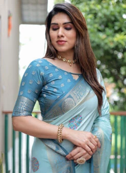 Sky Blue Art Silk Saree Festive Wear 9 Sky Blue Art Silk Saree Festive Wear -Sari Grace Shop sky blue art silk saree sassmc001 b