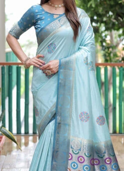 Sky Blue Art Silk Saree Festive Wear
