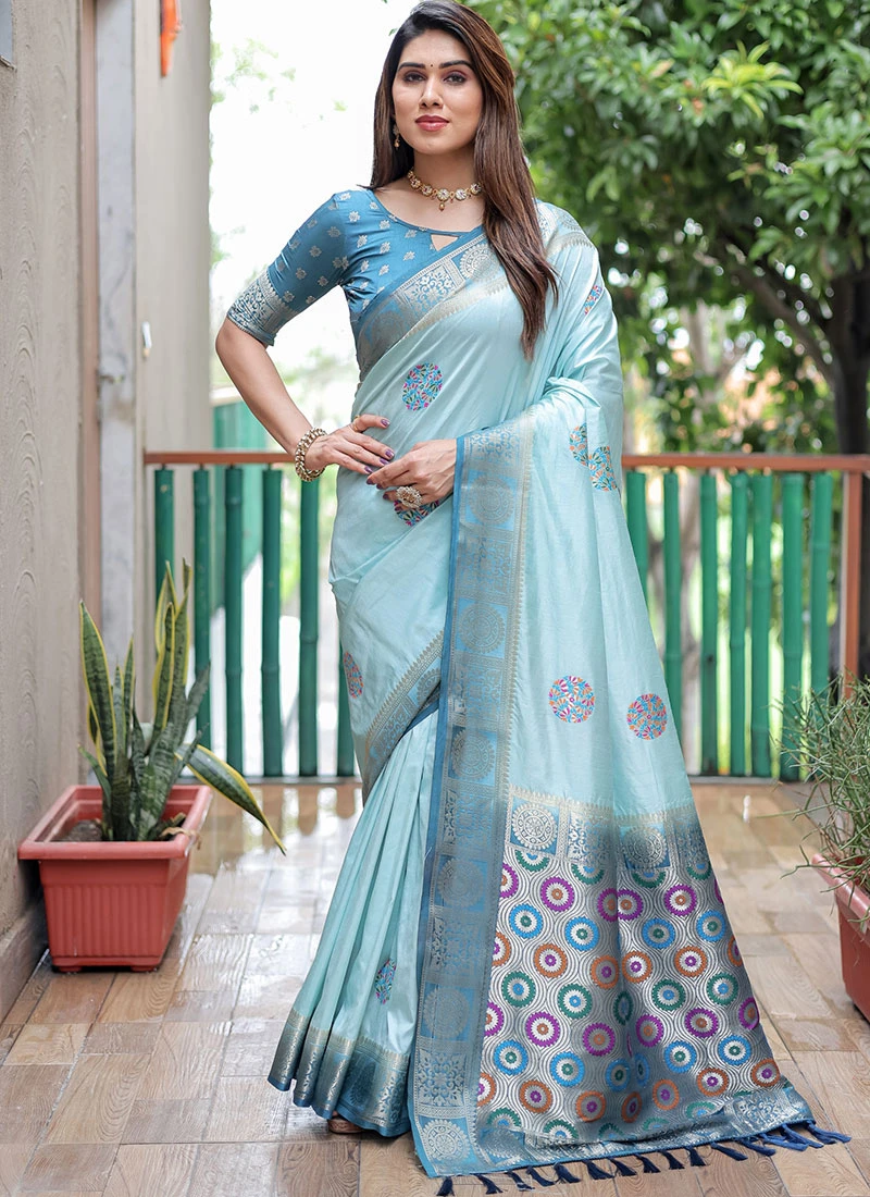 Sky Blue Art Silk Saree Festive Wear 5 Sky Blue Art Silk Saree Festive Wear - Image 3