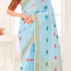 Sky Blue Linen Thread Embroidered Saree Festive Wear -Sari Grace Shop sky blue linen thread embroidered saree sasacw9608 l
