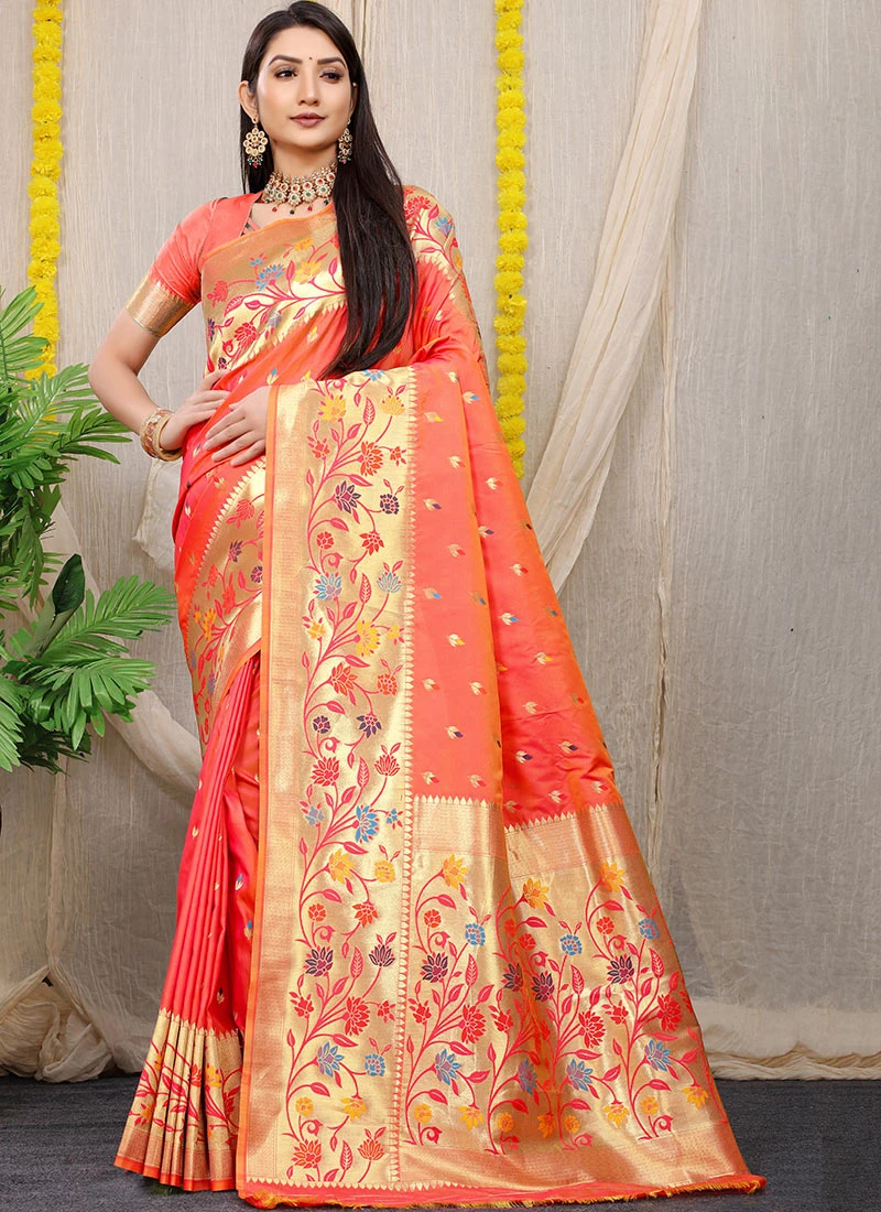 Soft Silk Red Color Zari Work Saree Festive Wear 5 Soft Silk Red Color Zari Work Saree Festive Wear - Image 3