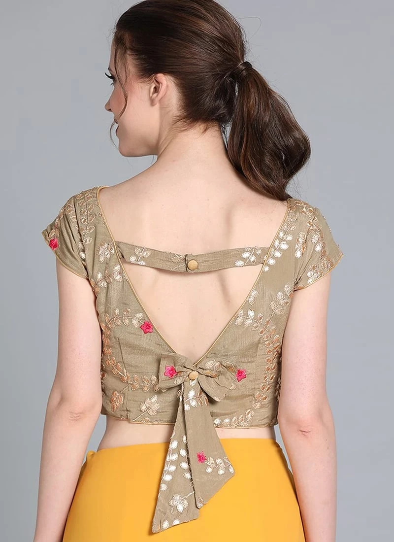 Sprout Green Embroidered Chinon Blouse Festive Wear 6 Sprout Green Embroidered Chinon Blouse Festive Wear - Image 4