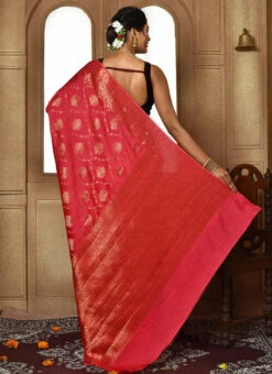 Strawberry Red Color Zari Work Pure Silk Saree Festive Wear 9 Strawberry Red Color Zari Work Pure Silk Saree Festive Wear -Sari Grace Shop strawberry red color zari work pure silk saree savns136c b