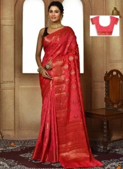 Strawberry Red Color Zari Work Pure Silk Saree Festive Wear 8 Strawberry Red Color Zari Work Pure Silk Saree Festive Wear -Sari Grace Shop strawberry red color zari work pure silk saree savns136c u