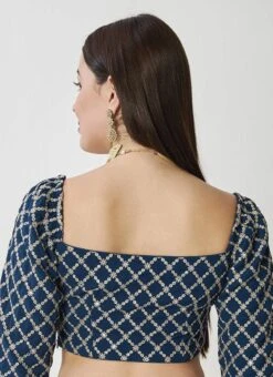 Teal Blue Georgette Embroidered Blouse Wedding Wear 9 Teal Blue Georgette Embroidered Blouse Wedding Wear -Sari Grace Shop teal blue georgette embroidered blouse BLBS02307621 b