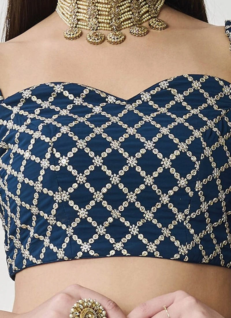 Teal Blue Georgette Embroidered Blouse Wedding Wear 3 Teal Blue Georgette Embroidered Blouse Wedding Wear