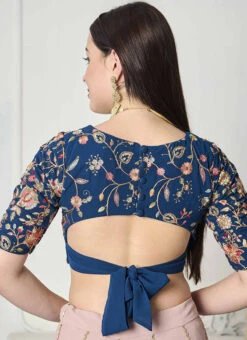 Teal Blue Gerogette Embroidered Blouse Festive Wear 9 Teal Blue Gerogette Embroidered Blouse Festive Wear -Sari Grace Shop teal blue gerogette embroidered blouse BLBS02307616 b