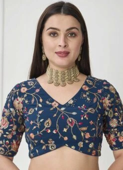 Teal Blue Gerogette Embroidered Blouse Festive Wear 8 Teal Blue Gerogette Embroidered Blouse Festive Wear -Sari Grace Shop teal blue gerogette embroidered blouse BLBS02307616 u