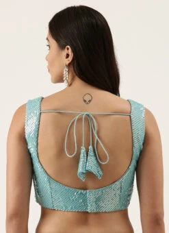Turquoise Blue Raw Silk Sequins Work Blouse Party Wear 9 Turquoise Blue Raw Silk Sequins Work Blouse Party Wear -Sari Grace Shop turquoise blue raw silk sequins work blouse blspfb149tbl b