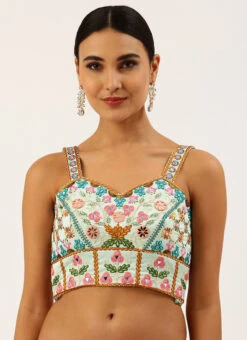 Turquoise Blue Silk Embroidered Work Blouse Party Wear 8 Turquoise Blue Silk Embroidered Work Blouse Party Wear -Sari Grace Shop turquoise blue silk embroidered work blouse blspfb133tbl u