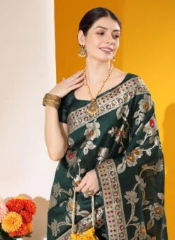 Tussar Silk Green Color Jamdani Woven Work Saree Festive Wear 9 Tussar Silk Green Color Jamdani Woven Work Saree Festive Wear -Sari Grace Shop tussar silk green color jamdani woven work saree sasacw4134 b