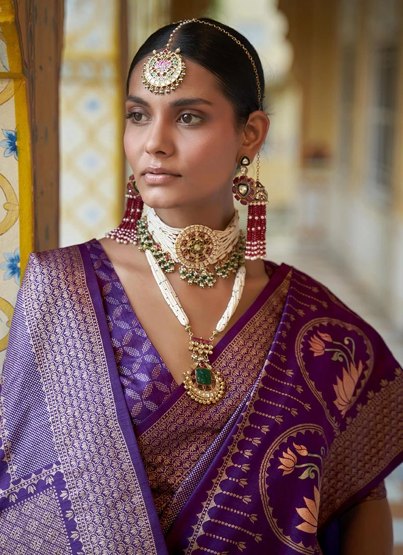 Violet Smooth Silk Foil Printed Saree Festive Wear 6 Violet Smooth Silk Foil Printed Saree Festive Wear - Image 4