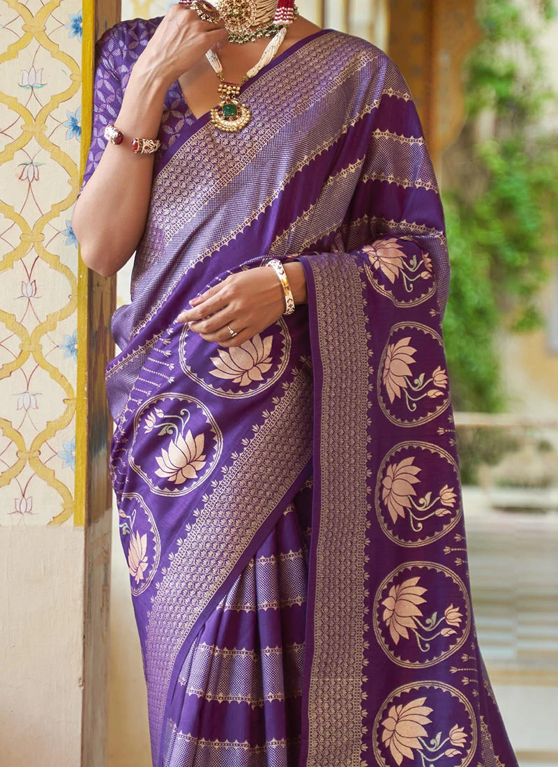 Violet Smooth Silk Foil Printed Saree Festive Wear 3 Violet Smooth Silk Foil Printed Saree Festive Wear