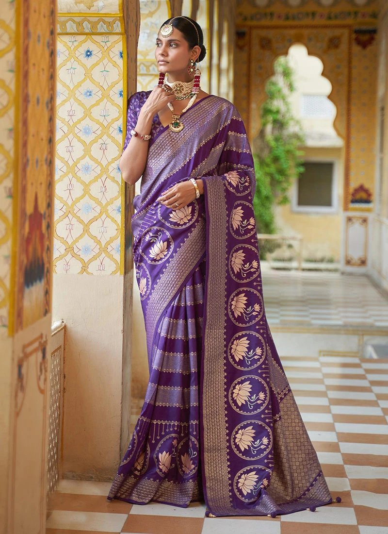 Violet Smooth Silk Foil Printed Saree Festive Wear 5 Violet Smooth Silk Foil Printed Saree Festive Wear - Image 3