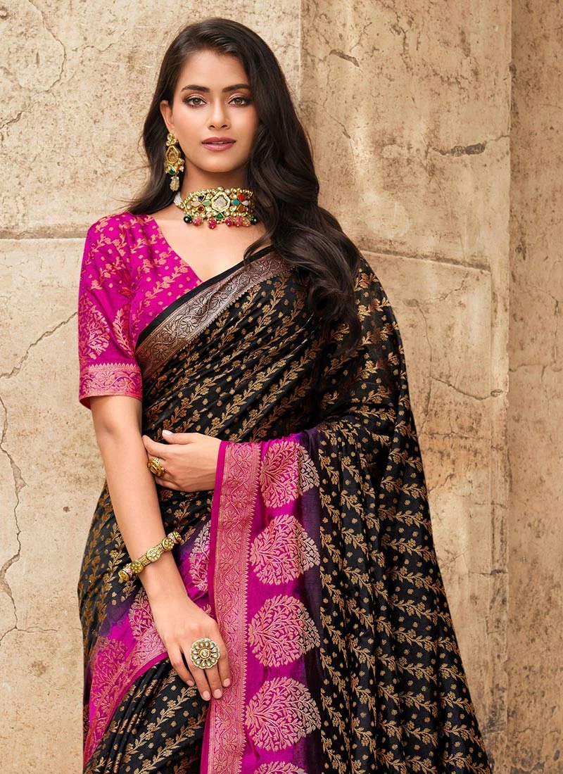 Woven Work Black Color Banarasi Silk Saree Party Wear 6 Woven Work Black Color Banarasi Silk Saree Party Wear - Image 4